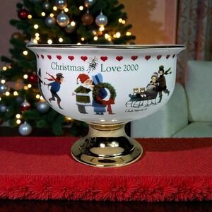 Vintage Charles Wysocki Christmas Love 2000 Compote Bowl Pedestal 8" Teleflora
